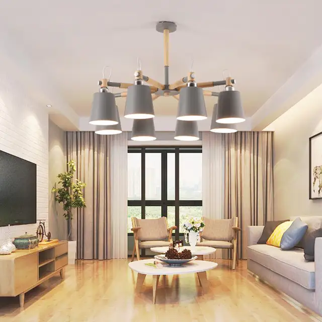 Chandelier For Living Room Hanging Modern Pendant Ceiling Lamps Scandinavian Nordic Wood White Led Suspension Luminaire Room