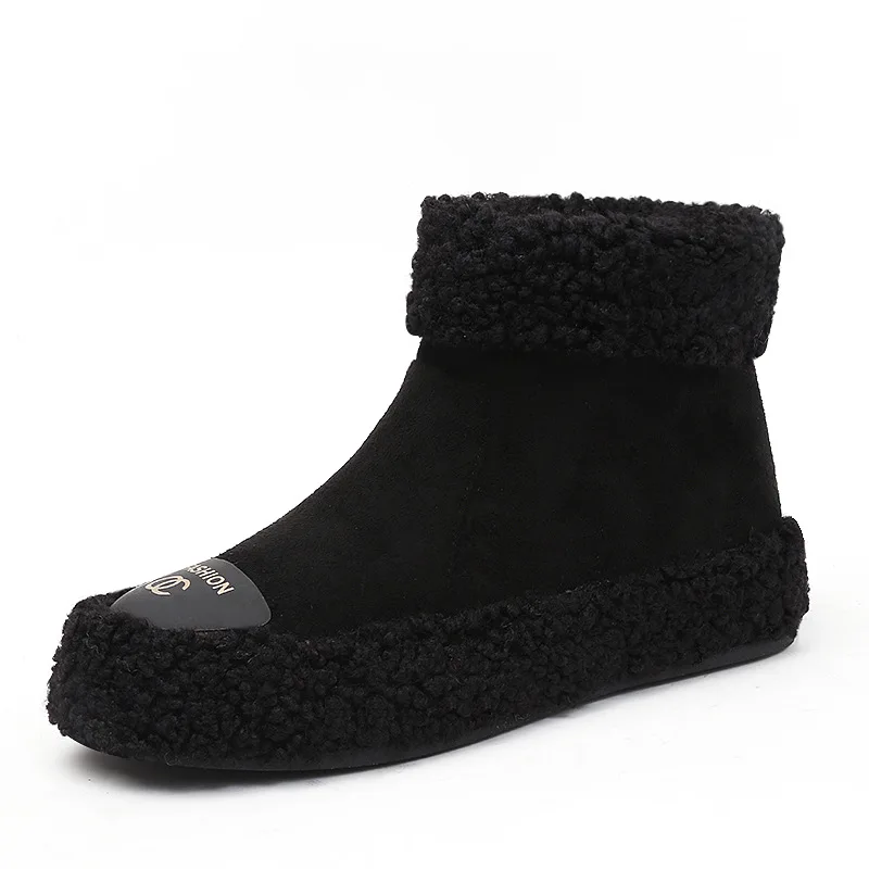 LZJ/новейшая модель; модные ботинки с эластичными носками; женские растягивающиеся зимние теплые пикантные ботиночки на не сужающемся книзу массивном Плоском Каблуке; женские повседневные ботинки с круглым носком