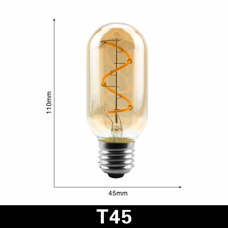Ретро винтажная лампа Эдисона, 4 Вт, 220 В, лампа Эдисона с регулируемой яркостью, E14, E27, 2200 K, светодиодный светильник со спиральной нитью, лампа, светодиодный светильник в стиле ретро - Испускаемый цвет: T45