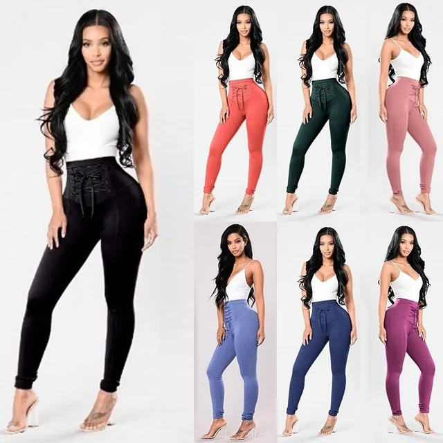 4 Colors Fashion Slim Women New Popular Pants High Elastic Waist Belt Slacks