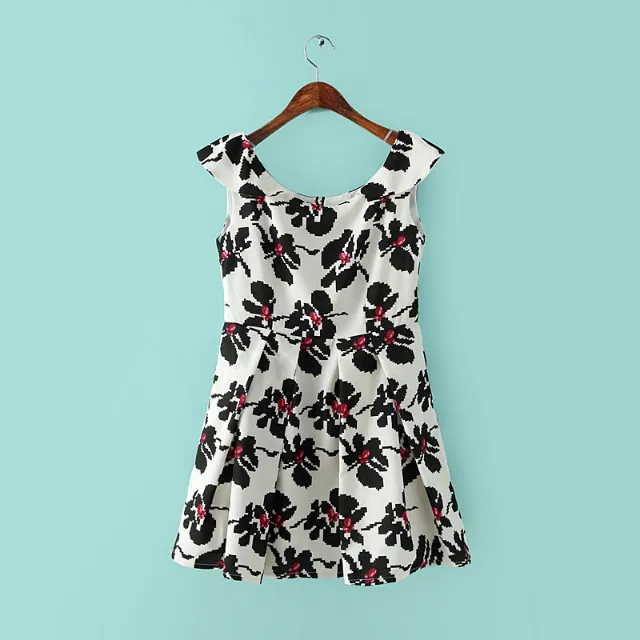 top design women sleeveless dresses simple elegant dress sweet girl slim dresses floral printed lady temperament dress ci192 in dresses from womens