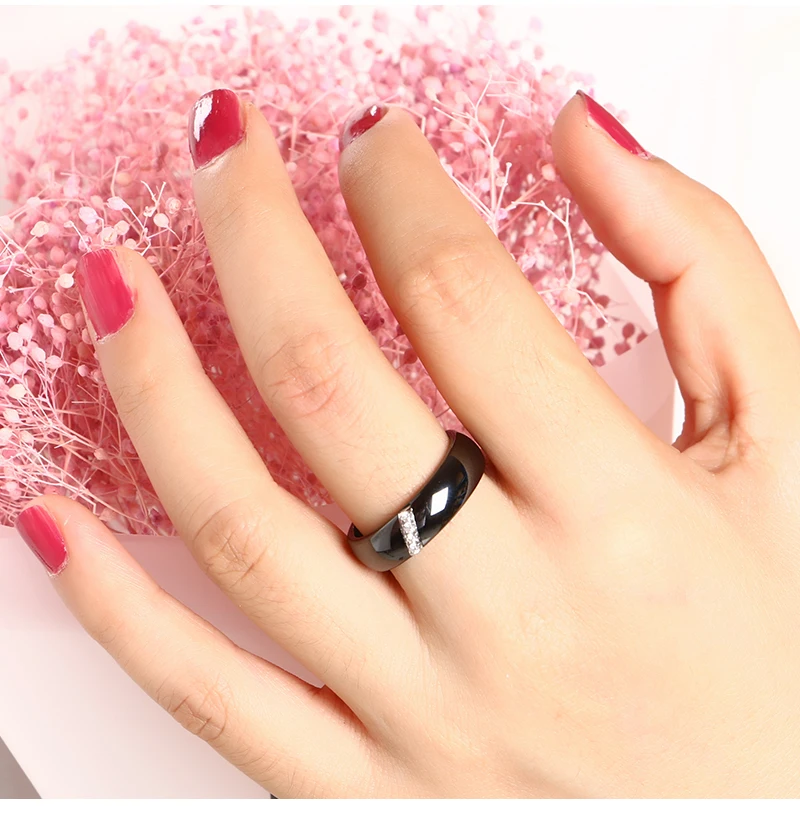 6 мм керамические кольца Женские Классические черно-белые кольца гладкие комфортные индийские ювелирные изделия с кристаллами Модные Свадебные обручальные кольца