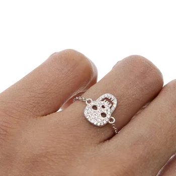 

Hot 100% 925 Sterling Silver delicate thin chain design charm rings women girl cute US SIZE 6 7 8 classic simple cz skull ring