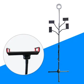 

Multifunction Floor Broadcast Stand With 4 Clamps Selfie Ring Light Adjustable 360 Rotation for Live Stream Video