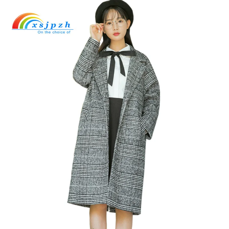 XSJPZH Wool Coat Women New Spring Autumn Fashion Long Woolen Coats