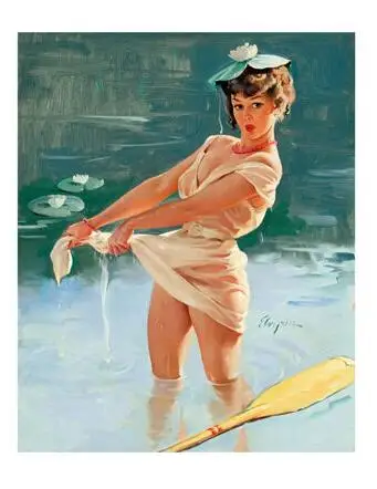 

HALF NAKED PIN-UP GIRL in pond poster 24X36 skimpy ADORABLE embarrassed SILK POSTER Decorative painting 24x36inch