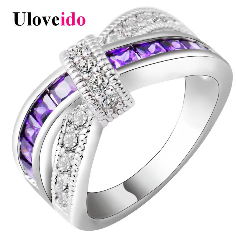 Uloveido обручальные кольца с фиолетовым кристаллом для женщин обручальное кольцо