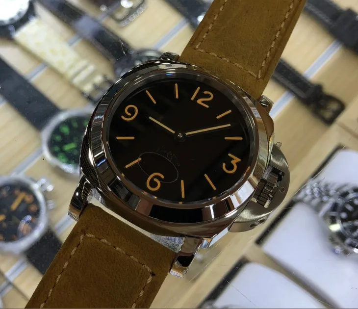 

Sapphire crystal 44mm black dial Asian 6497 17 jewels Mechanical Hand Wind movement men's watch Mechanical watches 214-8a