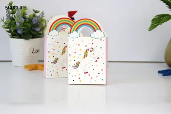 

50/100Pcs Unicorn Paper Bag Candy Boxes Gift Bags With Rainbow Handles For Children Birthday Cookie Unicorn Party Decoration