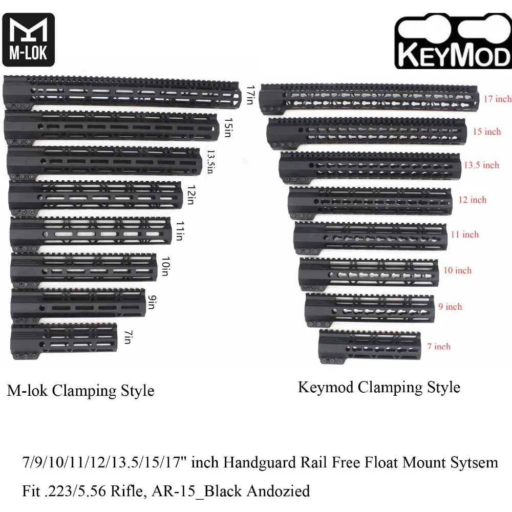 TriRock 7/9/10/11/12/13.5/15/17 ''بوصة لقط نمط keymod/M-لوك Handguard السكك الحديدية Picatinny شحن تعويم جبل System_Black اللون