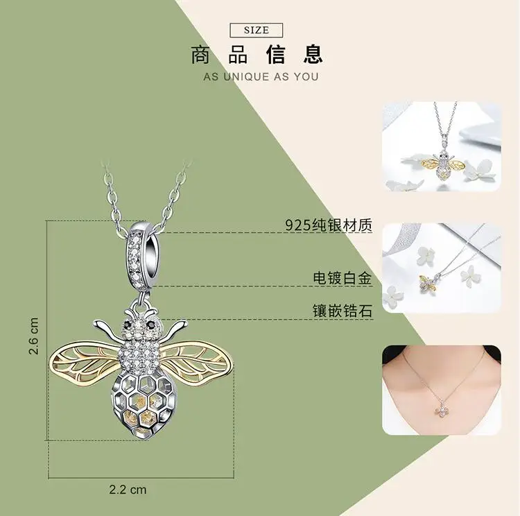 Горячая 925 стерлингового серебра выдолбленный пчела кулон с подвеской подходит оригинальное ожерелье аутентичная Мода DIY ювелирные изделия