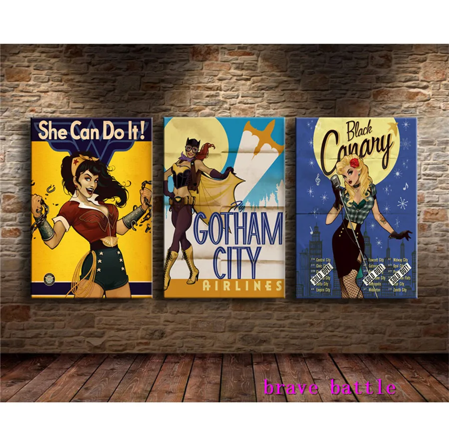 DC Comics Girl Batman Wonder Woman Canvas Painting Living Room Home Decor Modern Mural Art Oil Pain