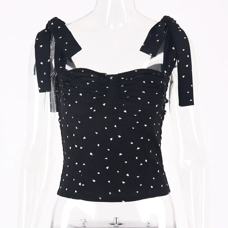 Autumn Winter Fashion Lace Up Print Crop Tops Women Strapless Sleeveless Black Cropped T-Shirts Summer Sexy Streetwear Tops