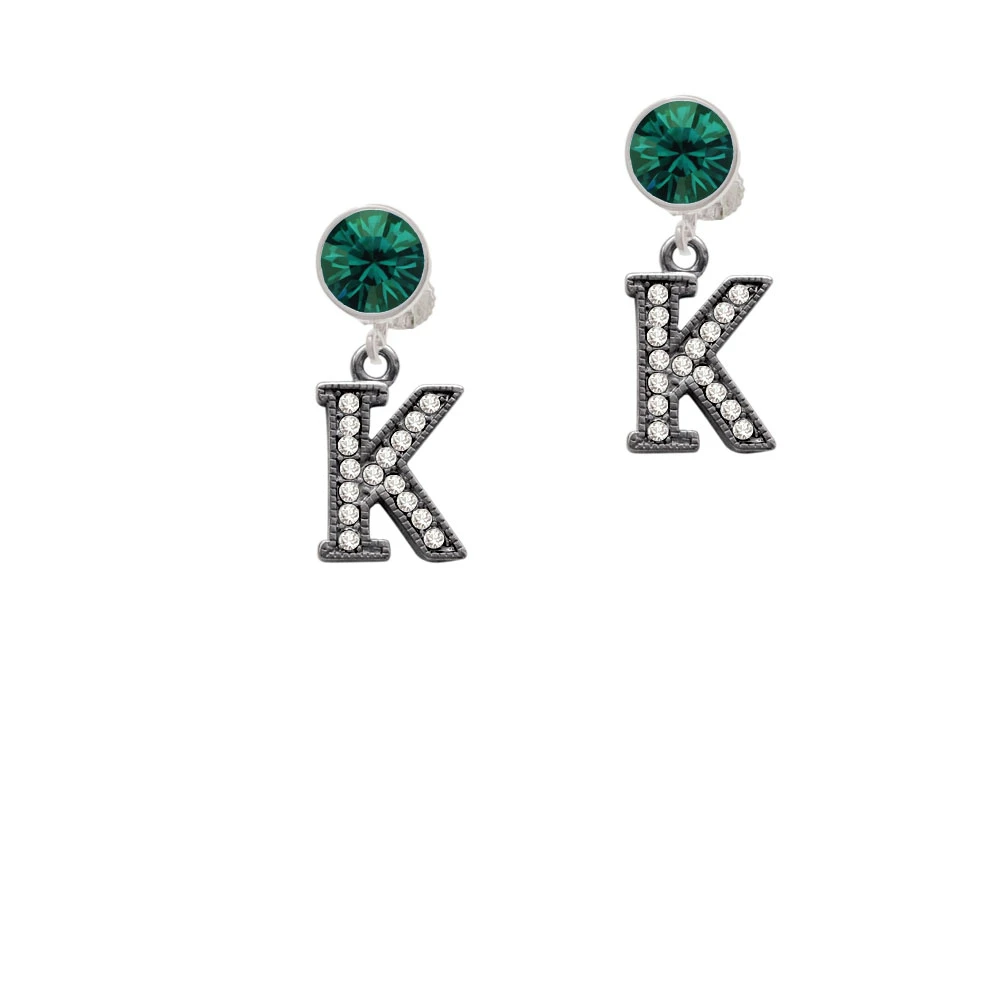 Crystal Black Initial - K - Beaded Border - Crystal Clip On Earrings (5)