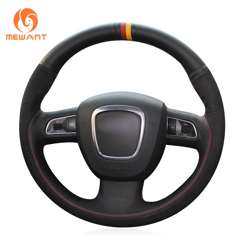 MEWANT черный из натуральной кожи Руль Обложка для Audi A3 (8 P) 2008-2013 A4 (B8) 2008-2010 A5 A6 (C6)