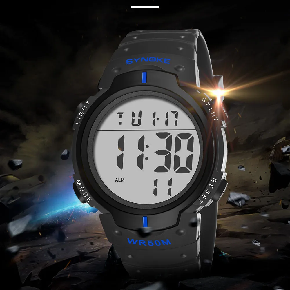 

SYNOKE Sports Watches Men Climbing Running Digital Wristwatches Big Dial Military Alarm Shock Resistant Waterproof Watch N50