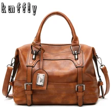 KMFFLY Luxury Vintage Handbags for Women Leather Shoulder Bag Female Famous Brand Simple Casual Tote Bag Sac Femme Handbag 2019