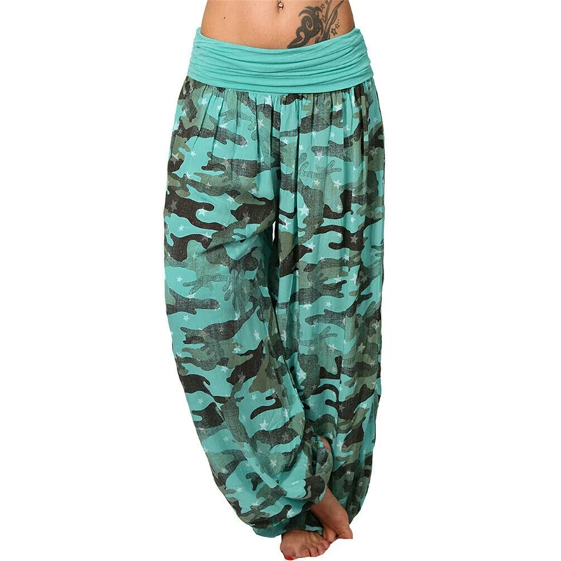 

Puimentiua 2019 Fashion Women Casual Camouflage Print Pants Wide Leg Pants Loose Pocket Button Pants Women Pants NEW HOT