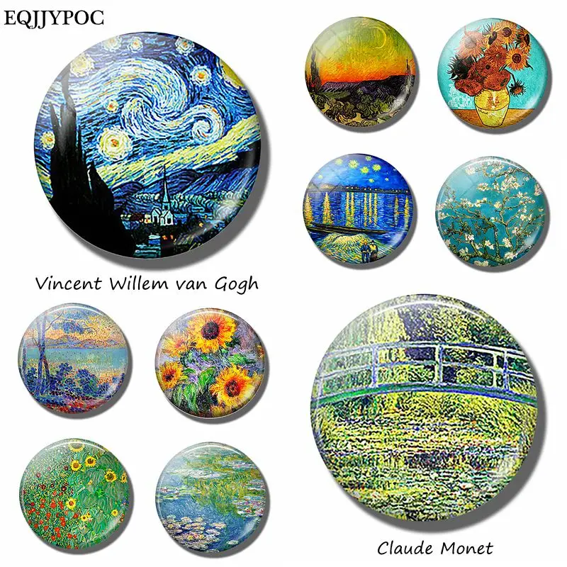 

Monet Water Lily Pond Art 30 MM Round Fridge Magnet Van Gogh Glass Cabochon Refrigerator Sticker French Impressionism home decor