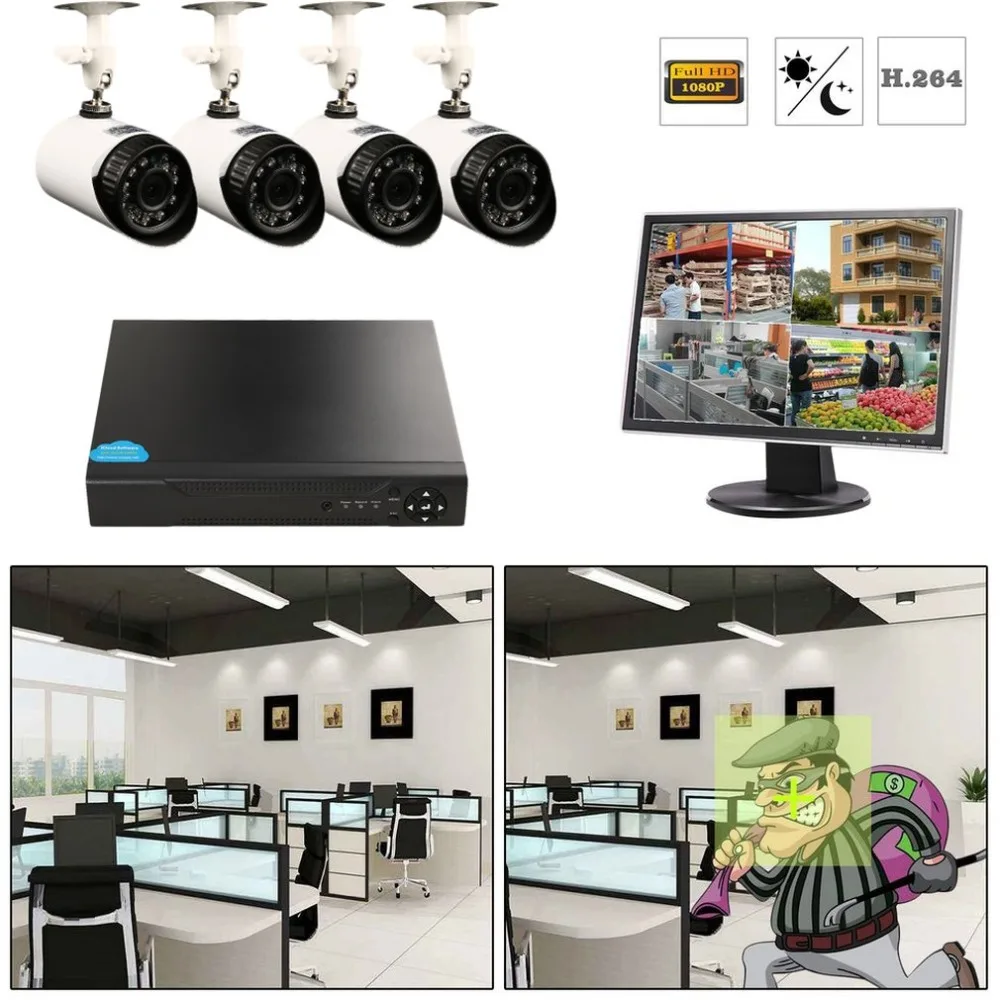 Security Camera System 4ch CCTV System DVR DIY Kit 4 x 1080P IP67