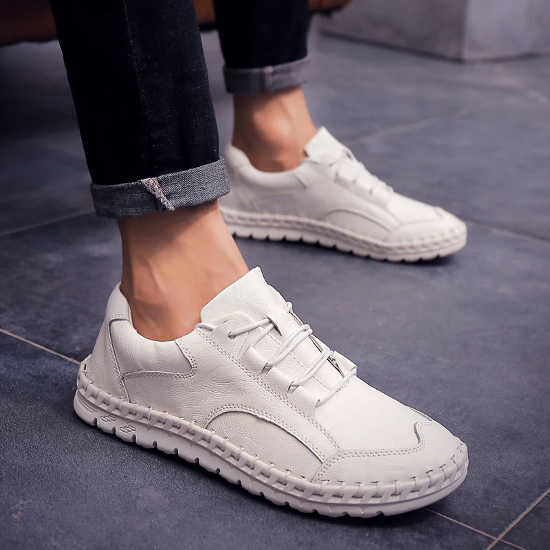 

2018 Leather Shoes Men Summer Breathable Soft Bottom Men's Leisure Trend Soft Bottom Personality with Low Hand Shoes Young Men 5