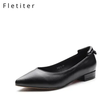 

Comfortable flat women leather Loafers ballet flats Black sneakers Pointed toe shoes woman slip on work shoes for women Fletiter