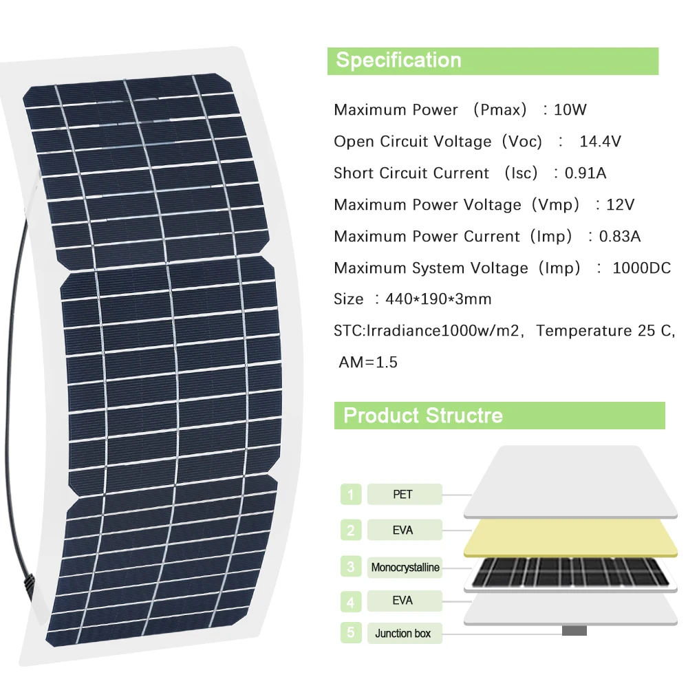 XINPUGUANG zonnepaneel fotovoltaico 10 Вт Гибкая монокристаллическая 12 В солнечная панель 12 В зарядное устройство Модуль батарея для водяного насоса автомобиля