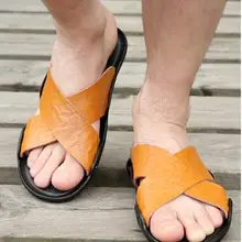 4 цвета; новые летние модные мужские сандалии из натуральной кожи высокого качества; Вьетнамки; пляжные шлепанцы для мужчин