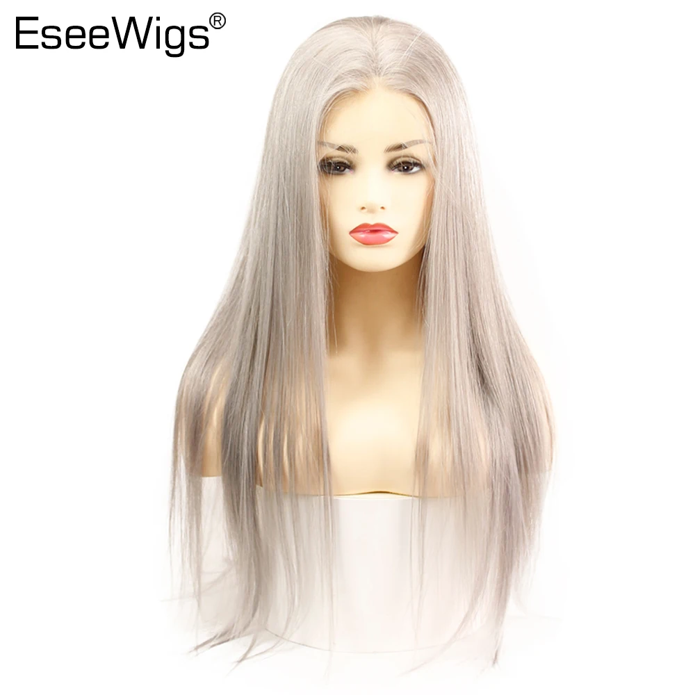 Eseewigs серый синтетические волосы на кружеве парик 13x6 человеческие волосы прямые полный кружево Искусственные парики серебристо серый