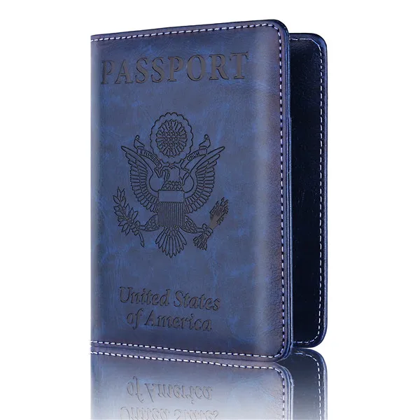 BISI GORO, Обложка для паспорта, дорожный бумажник, держатель для карт, кошелек, многофункциональная сумка, на паспортный держатель, защитный кошелек - Цвет: Dark Blue RFID0002