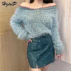 HziriP 2018 осень Для женщин Сладкий Однотонный свитер удобные высокое качество милые вязаные v-образным вырезом Sexy Пуловер Универсальная 3
