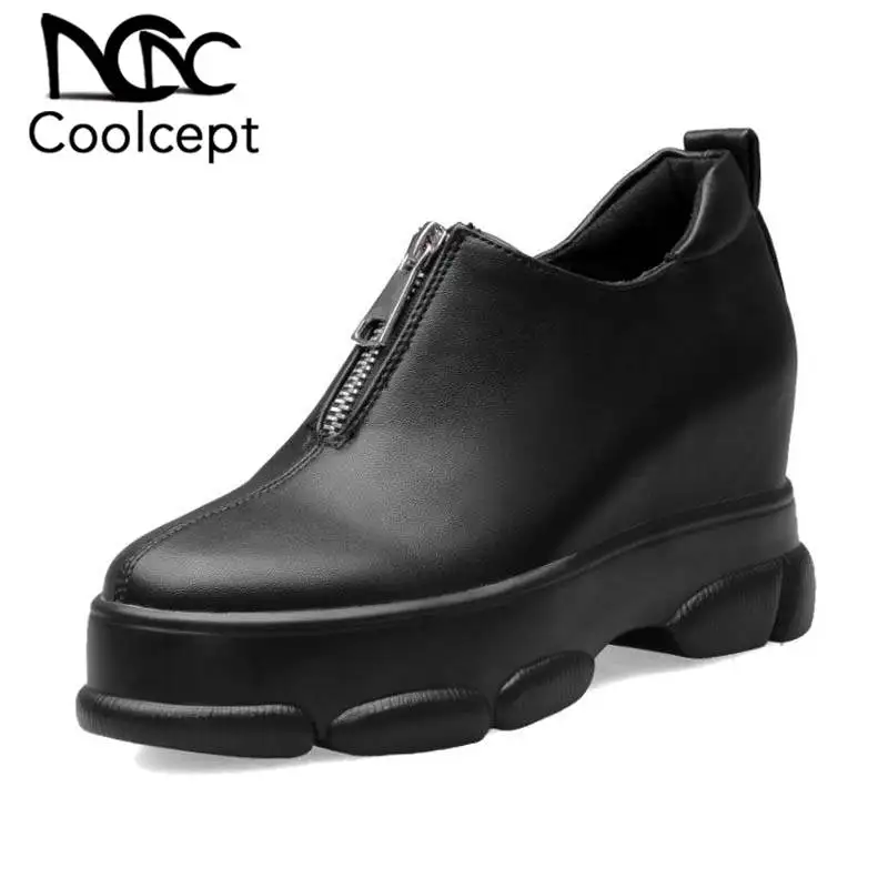

Coolcept Fashion Ladies Thick Bottom Zipper Sneakers Ankle Boots Wedges Platform High Heels Winter Boots Footwear Size 34-39