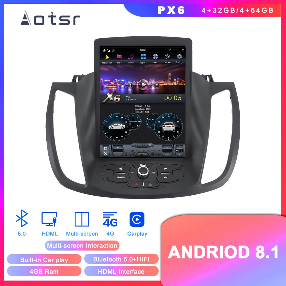 Top Android7 Tesla style Car No CD DVD Player GPS Navigation For Ford Kuga/Escape 2013-2017 Auto stereo headunit multimedia radio 0