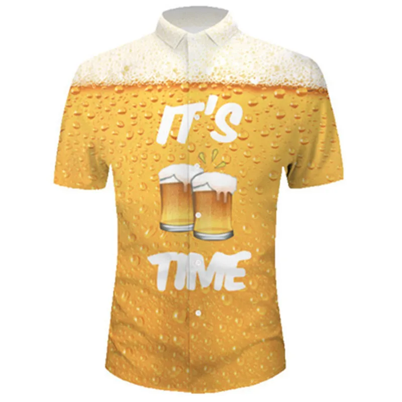 

Beer Map Print Shirts Summer Europe US Colorful printing gentleman Single-breasted Blouse Handsome Men Streetwear Artists Tees