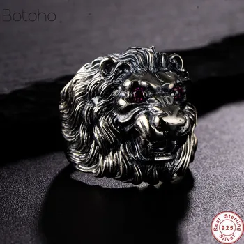 

2019 Genuine 925 Sterling Silver Lion King Ring For Men and women's With Red Eyes Inlaid CZ Stone Animal Male Ring Fine Jewelry