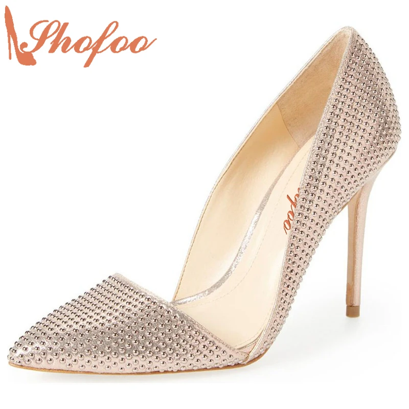 Shofoo Women Elegant High Heels Pointed Toe Pumps With Crystal For Woman Wedding&Dress&Party&Evening Shoes, Plus Size 4-16.