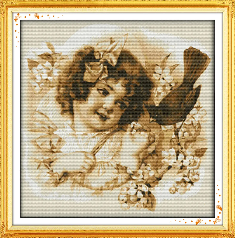 

Lovely baby girlPrinted Canvas DMC Counted DIY Chinese Cross Stitch Kits printed Cross-stitch set Embroidery Needlework