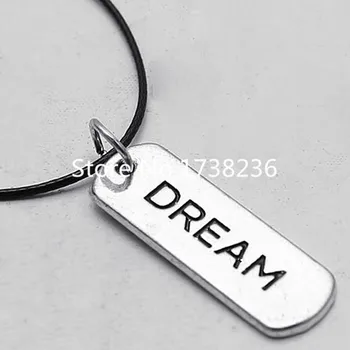 

Engraved Two Sides Alloy Rectangular Shape Dream Hand Stamped Pendant Necklaces