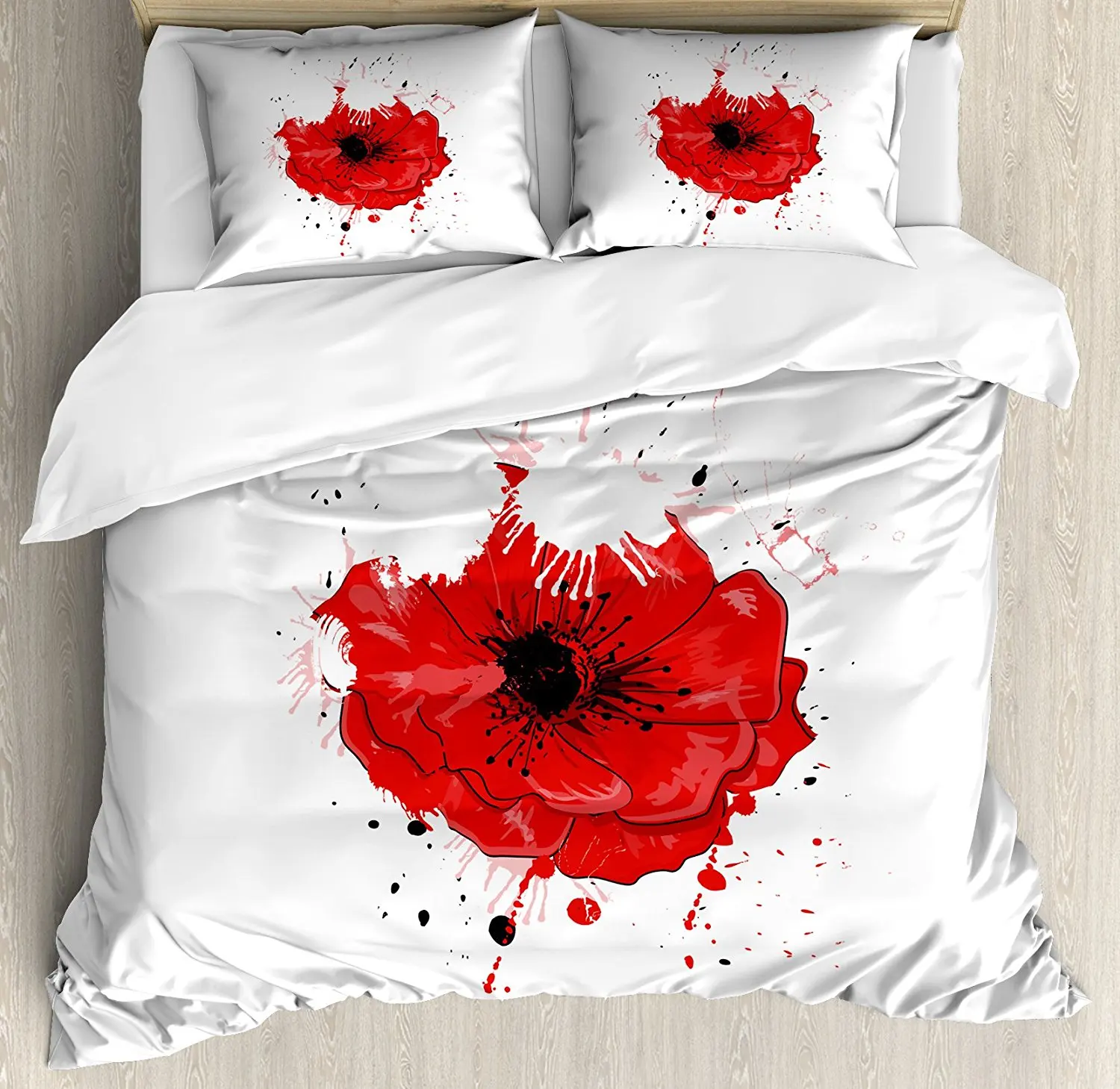 Poppy Duvet Cover Set Head Of A Herbaceous Plant Flower With Messy