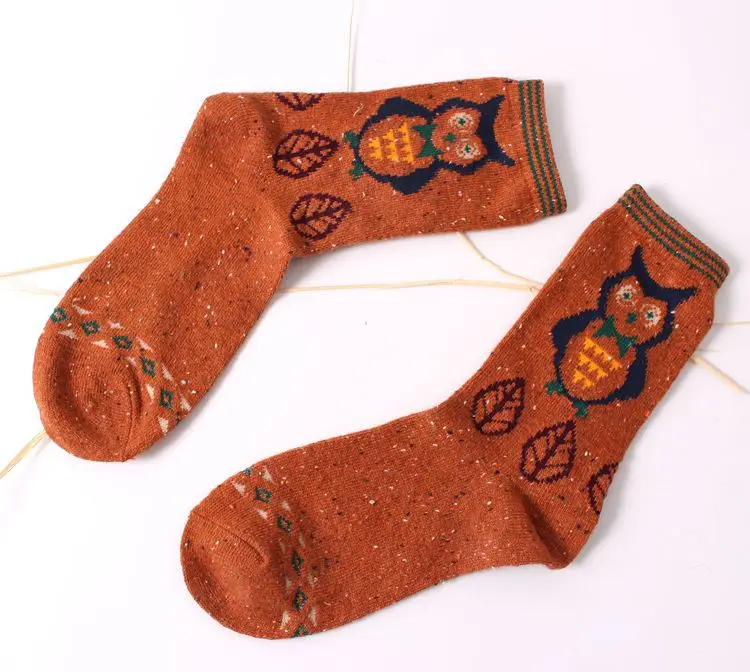 Винтажные толстые носки из кроличьей шерсти для женщин и девушек, ретро зимние носки в стиле Харадзюку С Изображением Животных, совы, оленя, кота, слона, брендовые милые хлопковые носки - Цвет: owl ginger
