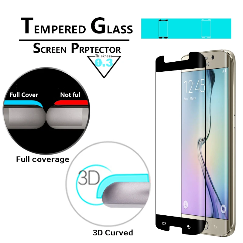Фото Закаленное стекло для Samsung S6 EDGE SM-G925F G9250, полное покрытие, изогнутая 3D пленка, защитная пленка для экрана с инструментами для очистки №1