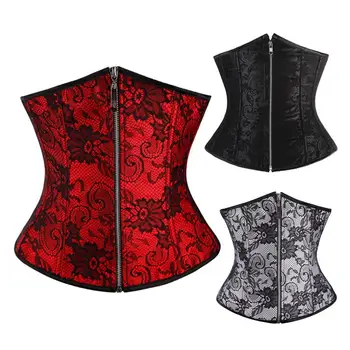 

Sexy Corset Women embroidery Waist trainer S-2XL Corsets And Bustiers With Front zipper Underbust Waist Cincher Slimming