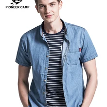 Pioneer Camp новая короткая рубашка мужская брендовая одежда модная однотонная джинсовая рубашка мужская рубашка высшего качества хлопок рубашки для мужчин ADC705094