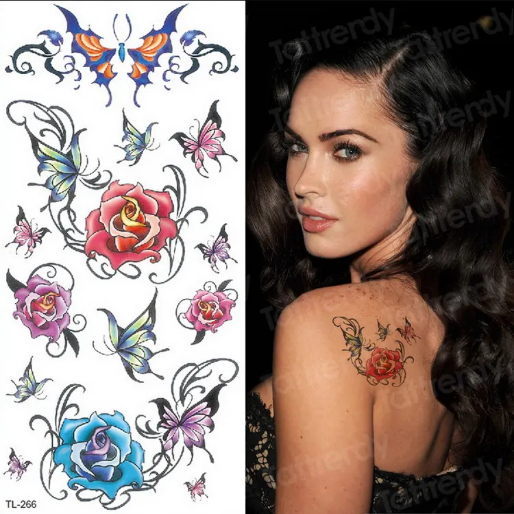 Временная татуировка наклейка фиолетовая Роза, цветок татуировки для женщин девочек временные Переводные татуировки водонепроницаемый