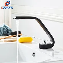 Water Saving Tap Sink Waterfall Taps for Bathroom Sink Faucet Single Handle Cold and Hot Wash Basin Mixer Tap Black Faucet Mixer luxury led light waterfall basin sink faucet tap dual handle widespread bathroom tub sink mixer with hot and cold water