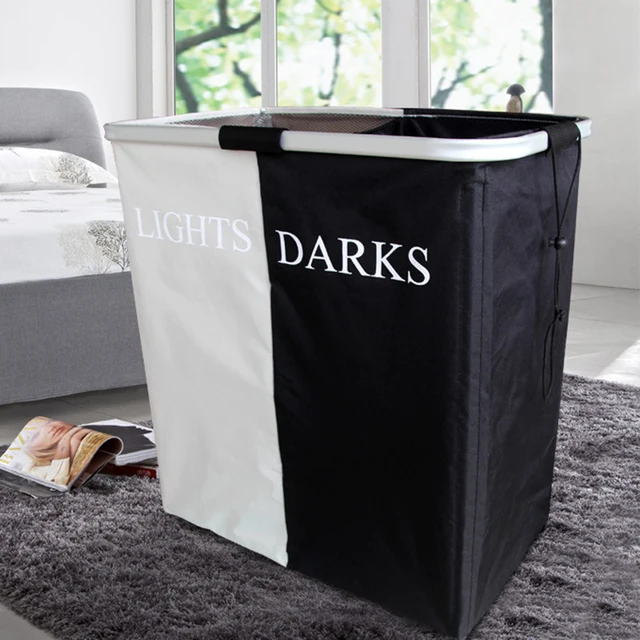Double Lattice Foldable Laundry Washing Bin Clothes Basket Storage Double Lattice Foldable Laundry Washing Bin Clothes Basket Storage Bag Hamper Black White M