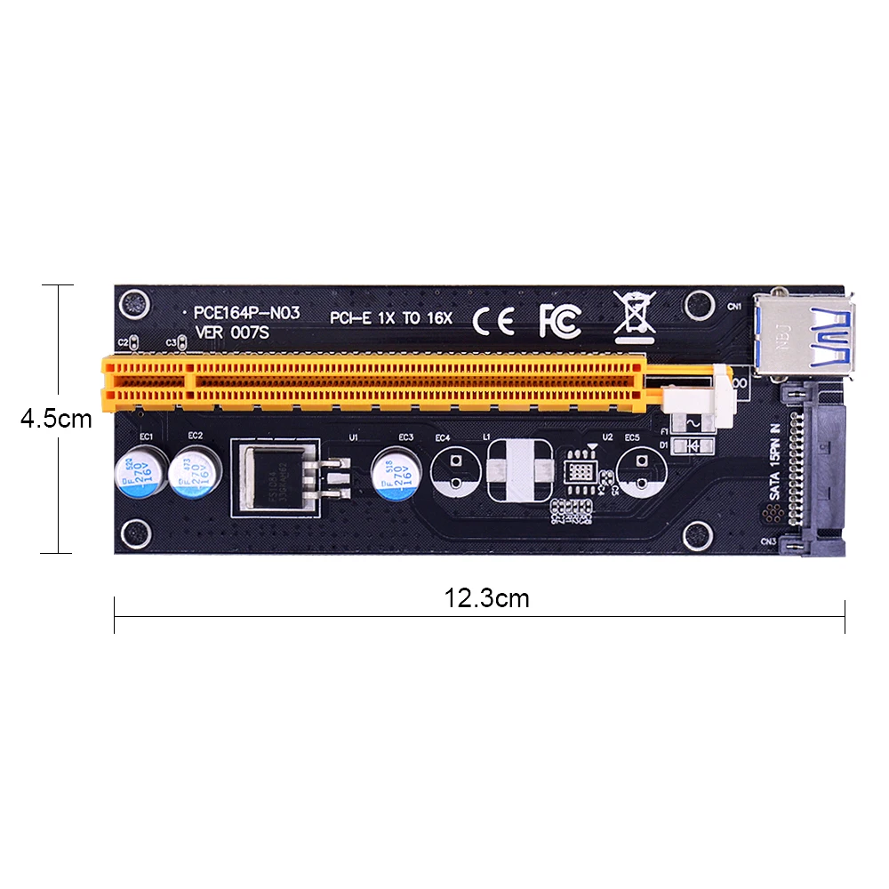 CHIPAL Black 007S PCI E Riser Card 007 PCIE 1X to 16X удлинитель 15Pin SATA Power 60 см USB 3 0 кабель для