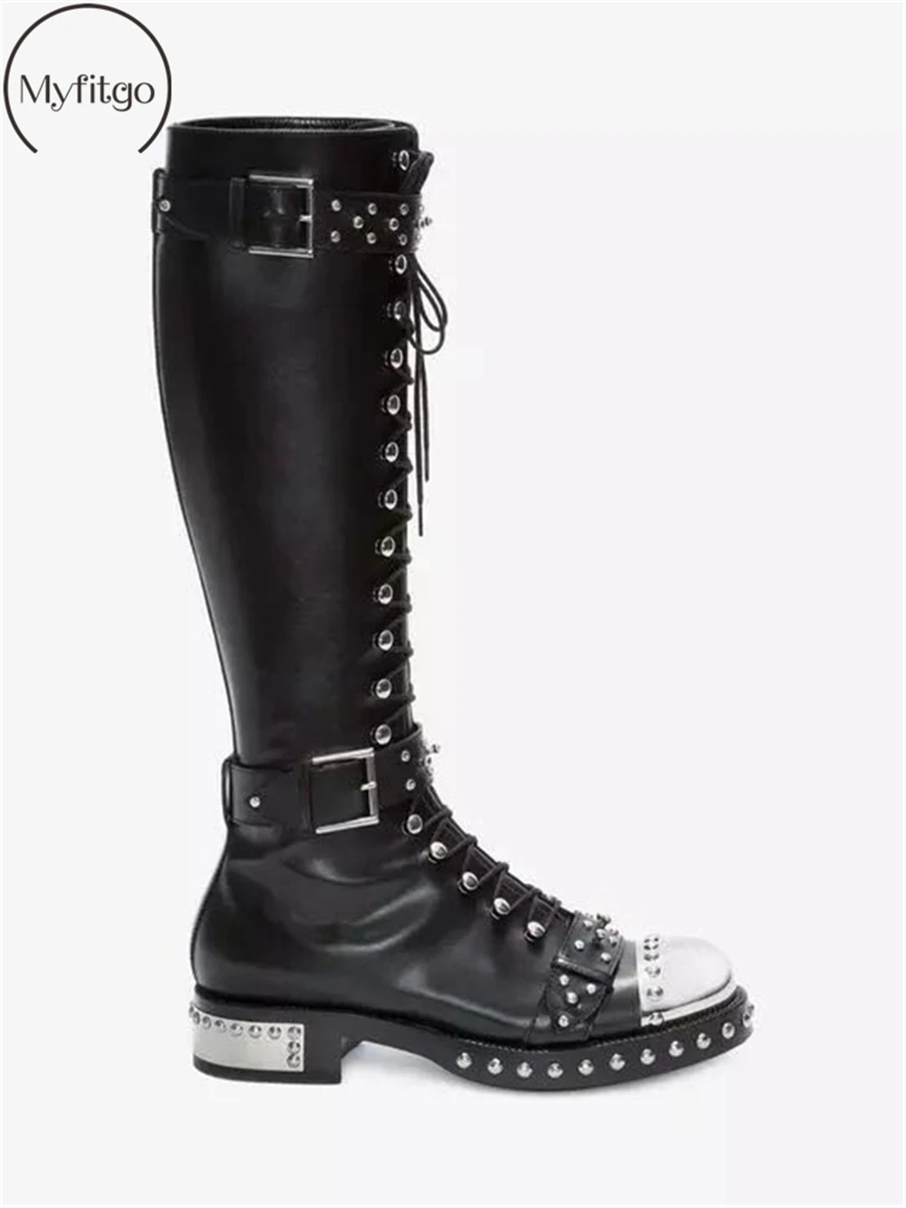Block Zipper Kniehohe Studs Black Up Echt Heels Floral Damen Weibliche Niet Lange Leder Stiefel floral Frauen Schwarz Lace Schaft Kuh z7nxv7S