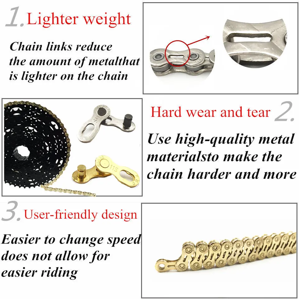 Excellent VXM Bicycle chain hollow bike chains 9 10 11 speed 116 links ultralight MTB road bike variable 27 30 33 speed Bicycle Parts 11