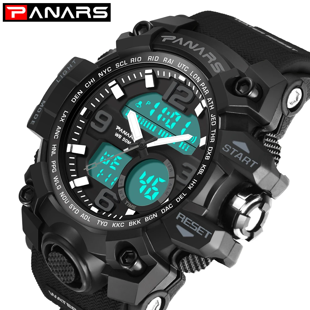 

Men's Sports Digital Watch Multi-Function Dual Display Analog LED Quartz Watches Military Backlight Waterproof Wrist Watch 8011